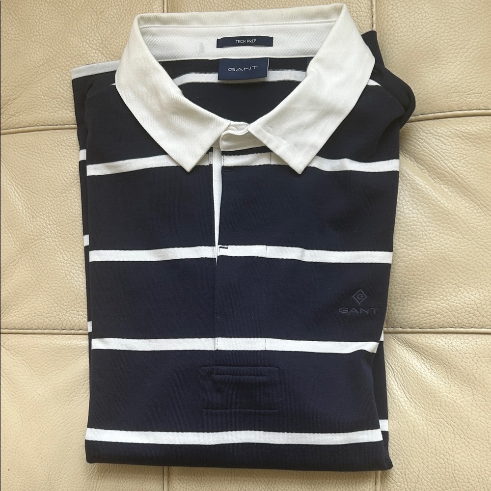 GANT Men's Polo long sleeve shirt in Navy and White